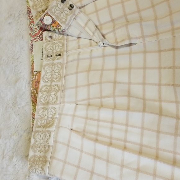 Anthropologie Elevenses Pants Womens Size 10 Wide Leg Cream Plaid Linen - Picture 7 of 14